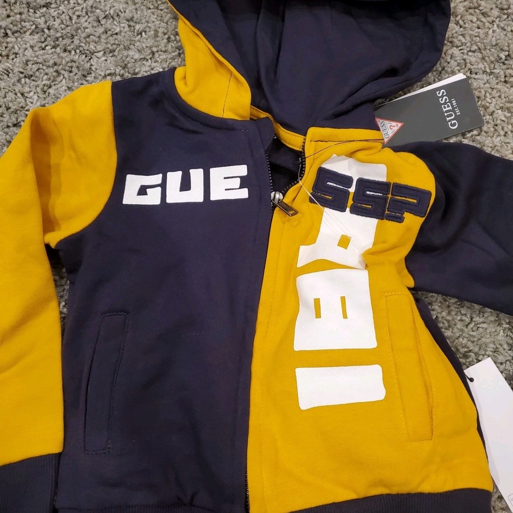 Guess Yellow And Blue Kids Sweatsuit Zip Jacket And Sweat Pants‎ 24 Mo